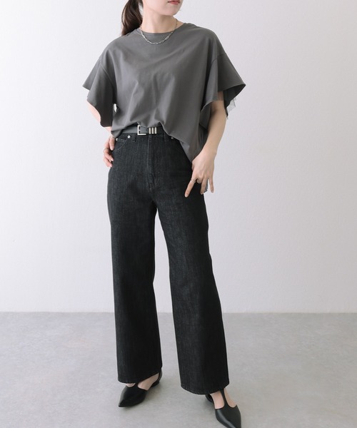 Lace Ladies(レースレディース)の「フリルショルダー チュール ドッキング オーバーサイズ 半袖 Tシャツ(Tシャツ/カットソー・レディース・ブラック/グレー/ホワイト・FREE)」の8枚目の写真