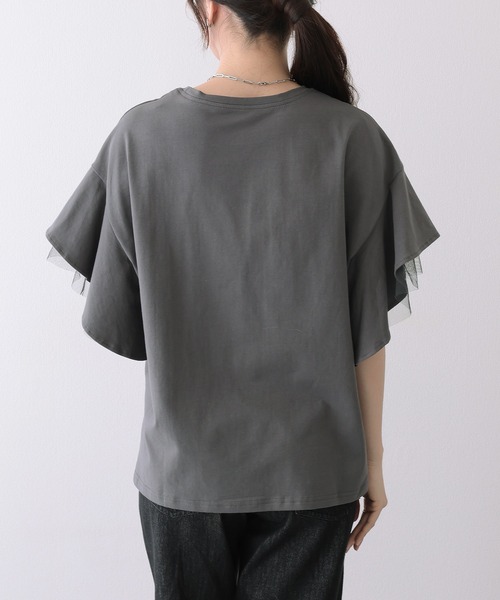 Lace Ladies(レースレディース)の「フリルショルダー チュール ドッキング オーバーサイズ 半袖 Tシャツ(Tシャツ/カットソー・レディース・ブラック/グレー/ホワイト・FREE)」の11枚目の写真