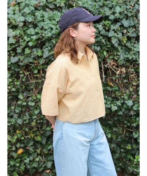 Ungrid（アングリッド）の「サッカーストライプハーフスリーブショートシャツ（シャツ/ブラウス・レディース・ブルー/オフホワイト/イエロー・FREE）」の12枚目の写真