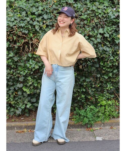 Ungrid（アングリッド）の「サッカーストライプハーフスリーブショートシャツ（シャツ/ブラウス・レディース・ブルー/オフホワイト/イエロー・FREE）」の13枚目の写真