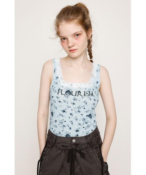 SLY（スライ）の「FLOWER PRINT T/T フラワープリント タンクトップ 夏服（タンクトップ・レディース・ライトブルー/ホワイト・FREE）」の5枚目の写真