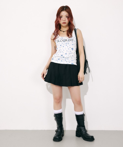 SLY（スライ）の「FLOWER PRINT T/T フラワープリント タンクトップ 夏服（タンクトップ・レディース・ライトブルー/ホワイト・FREE）」の7枚目の写真