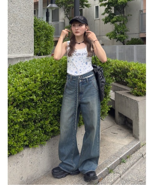 SLY（スライ）の「FLOWER PRINT T/T フラワープリント タンクトップ 夏服（タンクトップ・レディース・ライトブルー/ホワイト・FREE）」の15枚目の写真