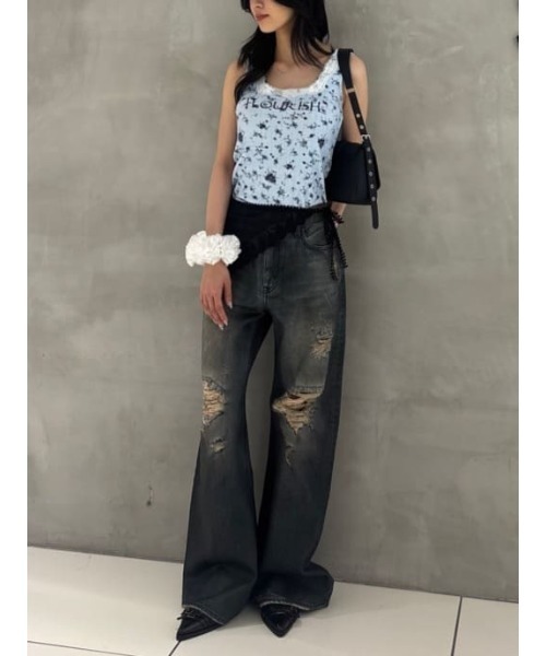 SLY（スライ）の「FLOWER PRINT T/T フラワープリント タンクトップ 夏服（タンクトップ・レディース・ライトブルー/ホワイト・FREE）」の17枚目の写真