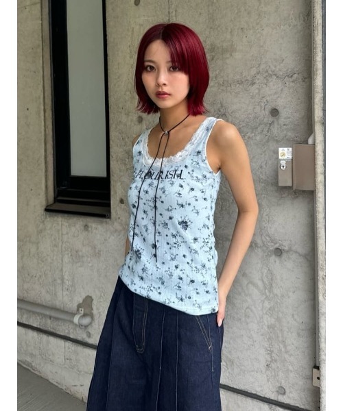 SLY（スライ）の「FLOWER PRINT T/T フラワープリント タンクトップ 夏服（タンクトップ・レディース・ライトブルー/ホワイト・FREE）」の19枚目の写真