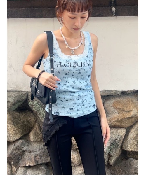 SLY（スライ）の「FLOWER PRINT T/T フラワープリント タンクトップ 夏服（タンクトップ・レディース・ライトブルー/ホワイト・FREE）」の21枚目の写真