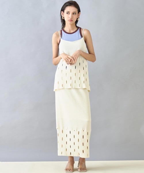 Settimissimo(セッティミッシモ)の「切替デザインニットナロースカート(スカート・レディース・ブラック/モカ/オフホワイト・FREE)」の5枚目の写真
