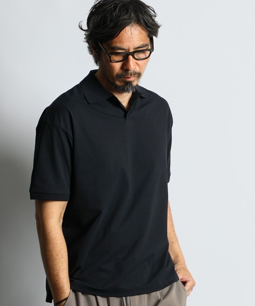 The DUFFER of ST.GEORGE（ザダファーオブセントジョージ）の「「AIR FLEX」MOSS STITCH SKIPPER POLO：高収縮機能素材「エアフレックス」鹿の子編み スキッパーポロシャツ（ポロシャツ・メンズ・ネイビー/ライトグレー/ホワイト・X-LARGE/LARGE/MEDIUM）」の3枚目の写真