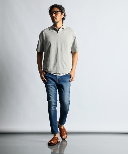 The DUFFER of ST.GEORGE（ザダファーオブセントジョージ）の「「AIR FLEX」MOSS STITCH SKIPPER POLO：高収縮機能素材「エアフレックス」鹿の子編み スキッパーポロシャツ（ポロシャツ・メンズ・ネイビー/ライトグレー/ホワイト・X-LARGE/LARGE/MEDIUM）」の7枚目の写真
