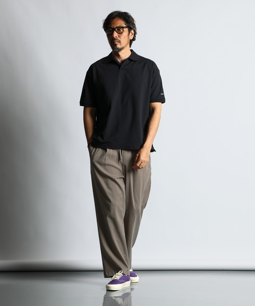 The DUFFER of ST.GEORGE（ザダファーオブセントジョージ）の「「AIR FLEX」MOSS STITCH SKIPPER POLO：高収縮機能素材「エアフレックス」鹿の子編み スキッパーポロシャツ（ポロシャツ・メンズ・ネイビー/ライトグレー/ホワイト・X-LARGE/LARGE/MEDIUM）」の9枚目の写真