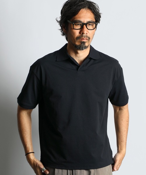 The DUFFER of ST.GEORGE（ザダファーオブセントジョージ）の「「AIR FLEX」MOSS STITCH SKIPPER POLO：高収縮機能素材「エアフレックス」鹿の子編み スキッパーポロシャツ（ポロシャツ・メンズ・ネイビー/ライトグレー/ホワイト・X-LARGE/LARGE/MEDIUM）」の8枚目の写真