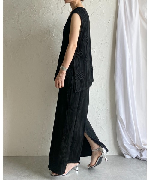 She's Closet（シーズクローゼット）の「ウェーブプリーツIラインバックスリットハイウエストロングプリーツスカート（スカート・レディース・ブラウン/オフホワイト/ブラック・FREE）」の8枚目の写真