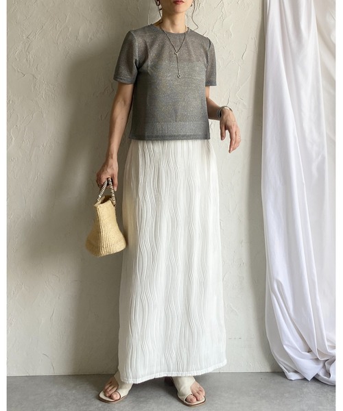 She's Closet（シーズクローゼット）の「ウェーブプリーツIラインバックスリットハイウエストロングプリーツスカート（スカート・レディース・ブラウン/オフホワイト/ブラック・FREE）」の12枚目の写真