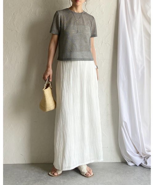 She's Closet（シーズクローゼット）の「ウェーブプリーツIラインバックスリットハイウエストロングプリーツスカート（スカート・レディース・ブラウン/オフホワイト/ブラック・FREE）」の13枚目の写真