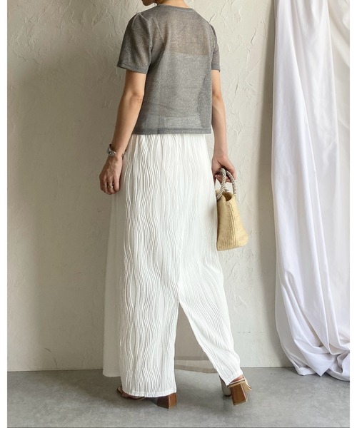 She's Closet（シーズクローゼット）の「ウェーブプリーツIラインバックスリットハイウエストロングプリーツスカート（スカート・レディース・ブラウン/オフホワイト/ブラック・FREE）」の14枚目の写真