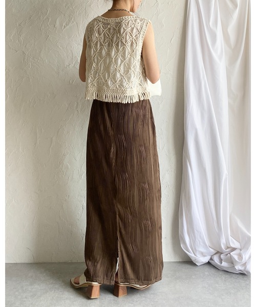She's Closet（シーズクローゼット）の「ウェーブプリーツIラインバックスリットハイウエストロングプリーツスカート（スカート・レディース・ブラウン/オフホワイト/ブラック・FREE）」の17枚目の写真