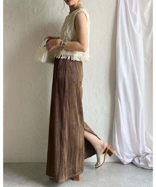 She's Closet（シーズクローゼット）の「ウェーブプリーツIラインバックスリットハイウエストロングプリーツスカート（スカート・レディース・ブラウン/オフホワイト/ブラック・FREE）」の18枚目の写真