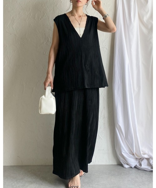 She's Closet（シーズクローゼット）の「ウェーブプリーツIラインバックスリットハイウエストロングプリーツスカート（スカート・レディース・ブラウン/オフホワイト/ブラック・FREE）」の22枚目の写真