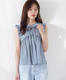 「PROPORTION BODY DRESSING」 半袖ブラウス FREE ブルー レディース PROPORTION BODY DRESSING ブラウス シャツ フリル半袖ブラウス