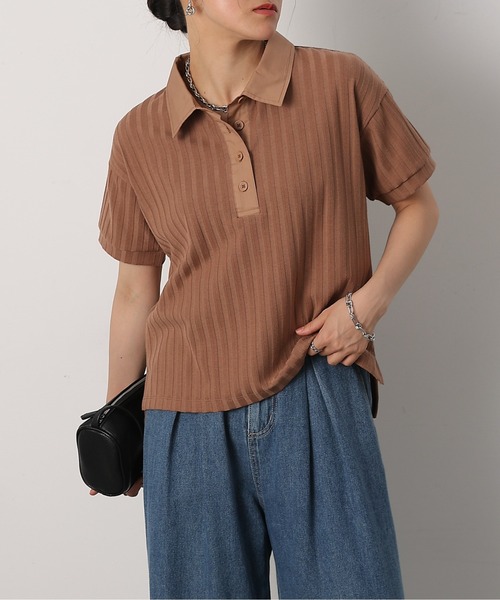 COLONY 2139（コロニートゥーワンスリーナイン）の「布帛ポロ衿リブトップス（ポロシャツ・レディース・ブラック/ホワイト/ブラウン/ピンク・FREE）」の3枚目の写真