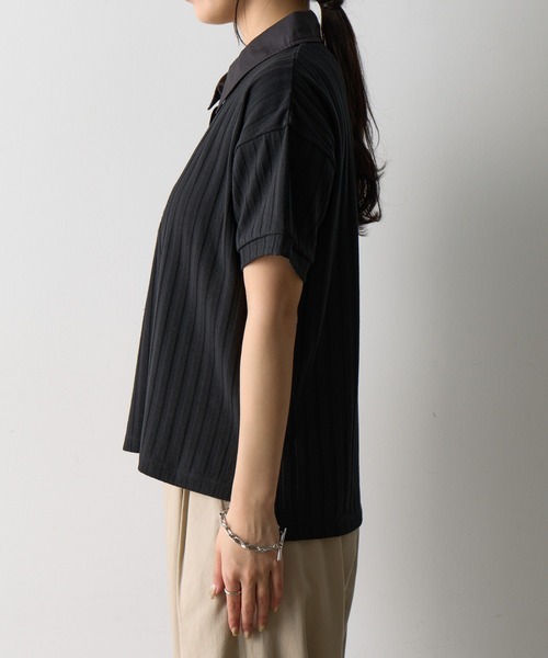 COLONY 2139（コロニートゥーワンスリーナイン）の「布帛ポロ衿リブトップス（ポロシャツ・レディース・ブラック/ホワイト/ブラウン/ピンク・FREE）」の14枚目の写真