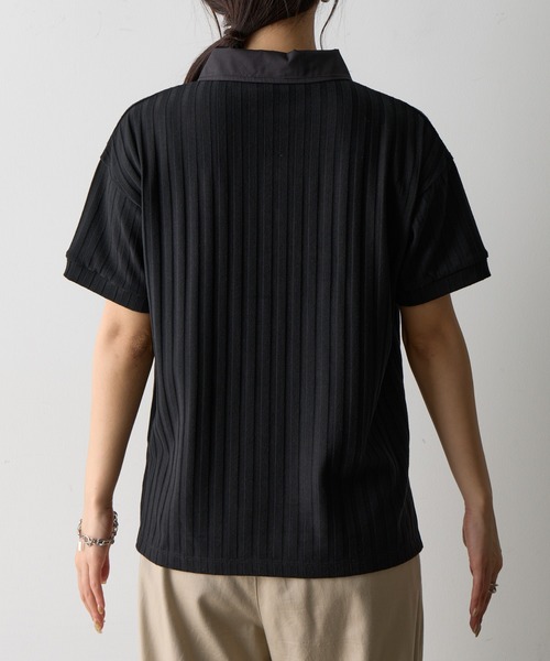 COLONY 2139（コロニートゥーワンスリーナイン）の「布帛ポロ衿リブトップス（ポロシャツ・レディース・ブラック/ホワイト/ブラウン/ピンク・FREE）」の15枚目の写真