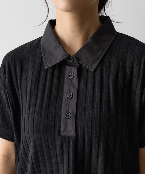 COLONY 2139（コロニートゥーワンスリーナイン）の「布帛ポロ衿リブトップス（ポロシャツ・レディース・ブラック/ホワイト/ブラウン/ピンク・FREE）」の17枚目の写真