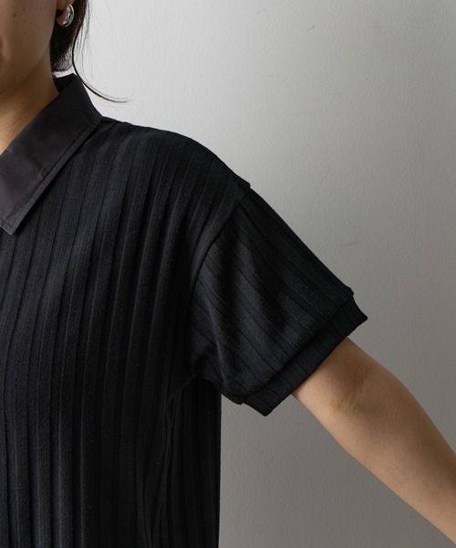 COLONY 2139（コロニートゥーワンスリーナイン）の「布帛ポロ衿リブトップス（ポロシャツ・レディース・ブラック/ホワイト/ブラウン/ピンク・FREE）」の18枚目の写真