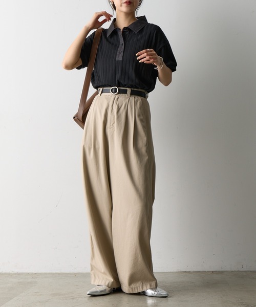 COLONY 2139（コロニートゥーワンスリーナイン）の「布帛ポロ衿リブトップス（ポロシャツ・レディース・ブラック/ホワイト/ブラウン/ピンク・FREE）」の9枚目の写真