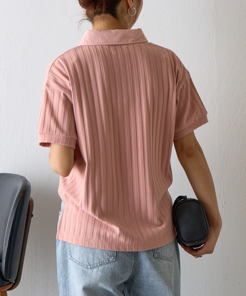 COLONY 2139（コロニートゥーワンスリーナイン）の「布帛ポロ衿リブトップス（ポロシャツ・レディース・ブラック/ホワイト/ブラウン/ピンク・FREE）」の21枚目の写真