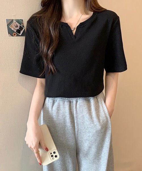 【大きいサイズ】 9号・15号・19号 FONTLAB ミルドカルゼキーネックシャツ セール】キーネックTシャツ（Tシャツ/カットソー）｜Girly Doll