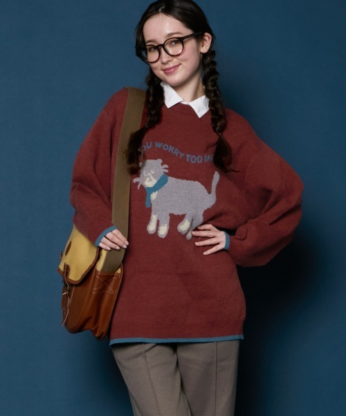 KRIFF MAYER Lady's Collection（クリフメイヤーレディースコレクション）の「【ストレッチ･チクチクしない】もちのびニット(犬派!?猫派!?)（ニット/セーター・レディース・ベージュ/チャコール/ネイビー/イエロー/レッド/ナチュラル・LARGE/MEDIUM）」の6枚目の写真