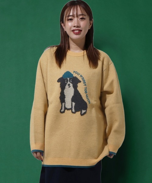 ストレッチ・チクチクしない】もちのびニット(犬派!?猫派!?)（ニット