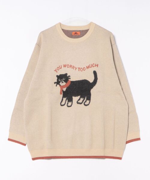 KRIFF MAYER Lady's Collection（クリフメイヤーレディースコレクション）の「【ストレッチ･チクチクしない】もちのびニット(犬派!?猫派!?)（ニット/セーター・レディース・ベージュ/チャコール/ネイビー/イエロー/レッド/ナチュラル・LARGE/MEDIUM）」の9枚目の写真