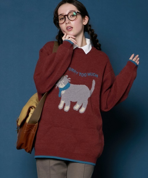 KRIFF MAYER Lady's Collection（クリフメイヤーレディースコレクション）の「【ストレッチ･チクチクしない】もちのびニット(犬派!?猫派!?)（ニット/セーター・レディース・ベージュ/チャコール/ネイビー/イエロー/レッド/ナチュラル・LARGE/MEDIUM）」の12枚目の写真