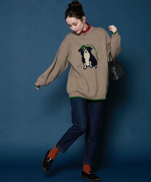 ストレッチ・チクチクしない】もちのびニット(犬派!?猫派!?)（ニット