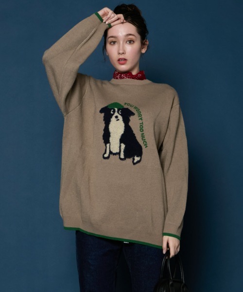 【あちゃこわんこ様】my mother is japanese ニット カタログ掲載】【ウォッシャブル】イニシャルタイガーインターシャ