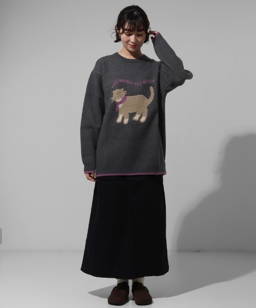 ストレッチ・チクチクしない】もちのびニット(犬派!?猫派!?)（ニット