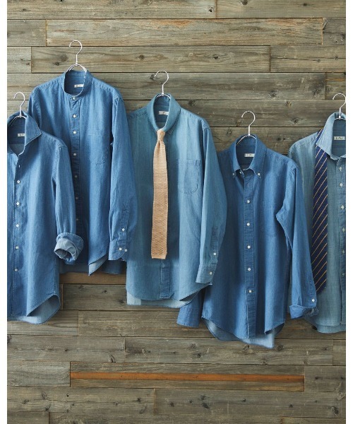 セール】【CLASSICO TAPERED】【長袖】タブカラーワイシャツ/ブルー