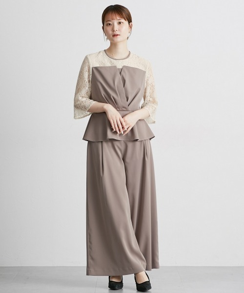 Jolie et Jolie(ジョリーエジョリー)の「ビスチェ風ペプラムブラウス+パンツセット(パンツドレス・レディース・ネイビー/モカ・3L/LL/L/M/5L/4L)」の19枚目の写真