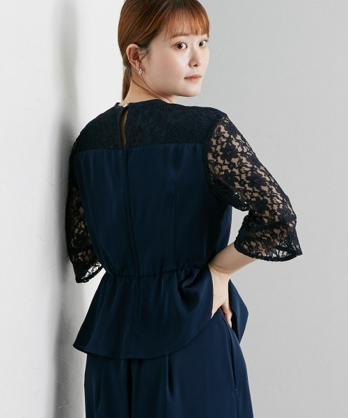 Jolie et Jolie(ジョリーエジョリー)の「ビスチェ風ペプラムブラウス+パンツセット(パンツドレス・レディース・ネイビー/モカ・3L/LL/L/M/5L/4L)」の16枚目の写真