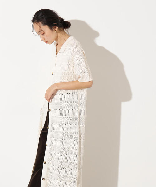 N.(N. Natural Beauty Basic)(エヌエヌナチュラルビューティーベーシック)の「透かし編みポロニットワンピース(ワンピース・レディース・グリーン/オフホワイト/ネイビー・MEDIUM)」の14枚目の写真