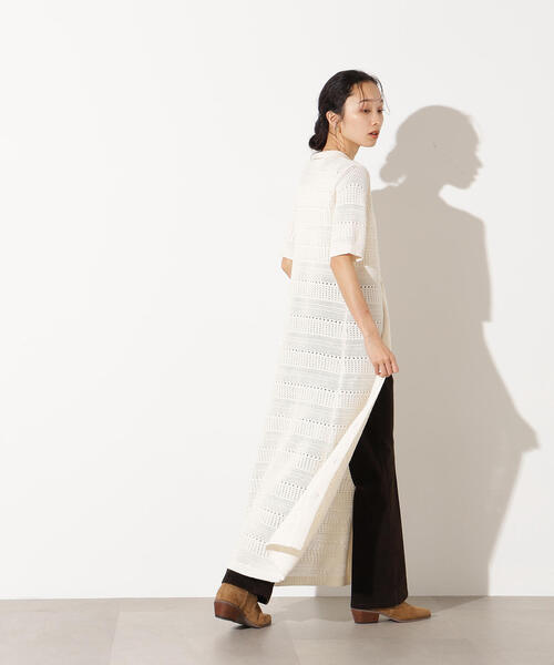 N.(N. Natural Beauty Basic)(エヌエヌナチュラルビューティーベーシック)の「透かし編みポロニットワンピース(ワンピース・レディース・グリーン/オフホワイト/ネイビー・MEDIUM)」の13枚目の写真