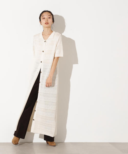 N.(N. Natural Beauty Basic)(エヌエヌナチュラルビューティーベーシック)の「透かし編みポロニットワンピース(ワンピース・レディース・グリーン/オフホワイト/ネイビー・MEDIUM)」の12枚目の写真