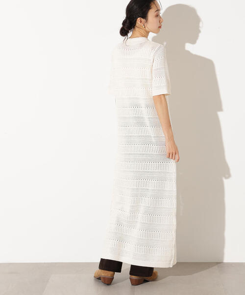 N.(N. Natural Beauty Basic)(エヌエヌナチュラルビューティーベーシック)の「透かし編みポロニットワンピース(ワンピース・レディース・グリーン/オフホワイト/ネイビー・MEDIUM)」の11枚目の写真