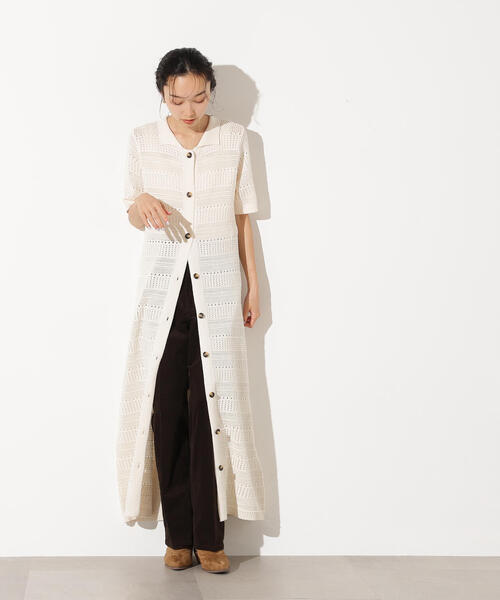 N.(N. Natural Beauty Basic)(エヌエヌナチュラルビューティーベーシック)の「透かし編みポロニットワンピース(ワンピース・レディース・グリーン/オフホワイト/ネイビー・MEDIUM)」の10枚目の写真