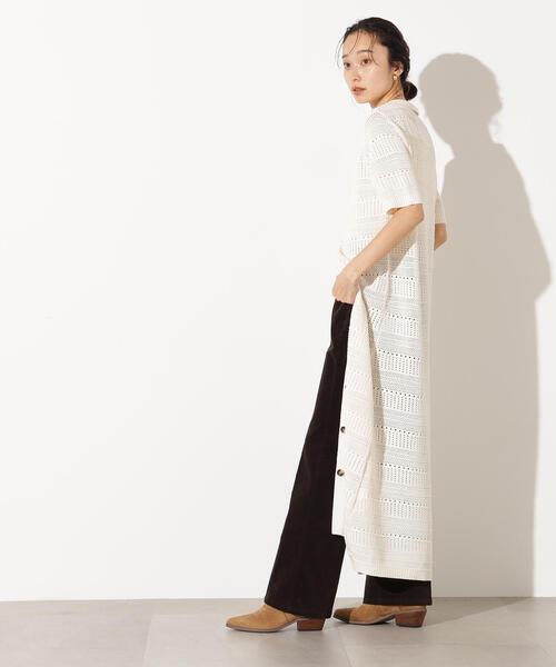 N.(N. Natural Beauty Basic)(エヌエヌナチュラルビューティーベーシック)の「透かし編みポロニットワンピース(ワンピース・レディース・グリーン/オフホワイト/ネイビー・MEDIUM)」の9枚目の写真