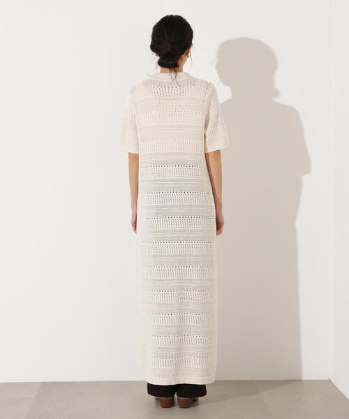 N.(N. Natural Beauty Basic)(エヌエヌナチュラルビューティーベーシック)の「透かし編みポロニットワンピース(ワンピース・レディース・グリーン/オフホワイト/ネイビー・MEDIUM)」の6枚目の写真