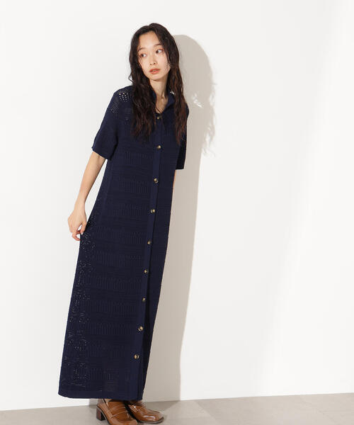 N.(N. Natural Beauty Basic)(エヌエヌナチュラルビューティーベーシック)の「透かし編みポロニットワンピース(ワンピース・レディース・グリーン/オフホワイト/ネイビー・MEDIUM)」の22枚目の写真