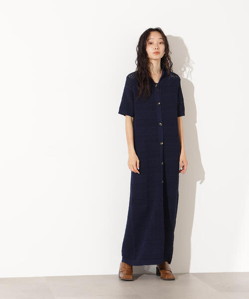 N.(N. Natural Beauty Basic)(エヌエヌナチュラルビューティーベーシック)の「透かし編みポロニットワンピース(ワンピース・レディース・グリーン/オフホワイト/ネイビー・MEDIUM)」の21枚目の写真